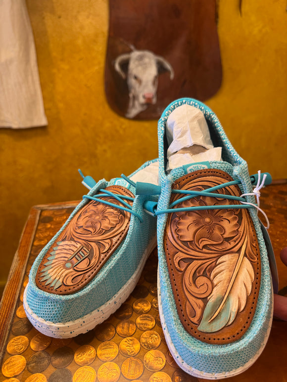 Women's Cosmic Blue Hey Dude w/ Feather Headdress