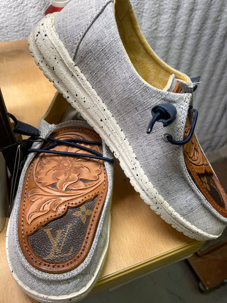 Women's Heather Gray Hey Dude w/ Leather Tooled L.V. Inlay