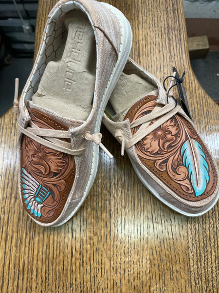 Women's Rose Gold Hey Dude w/ Leather Tooled Headdress