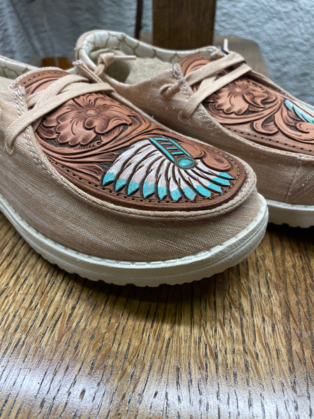 Women's Rose Gold Hey Dude w/ Leather Tooled Headdress