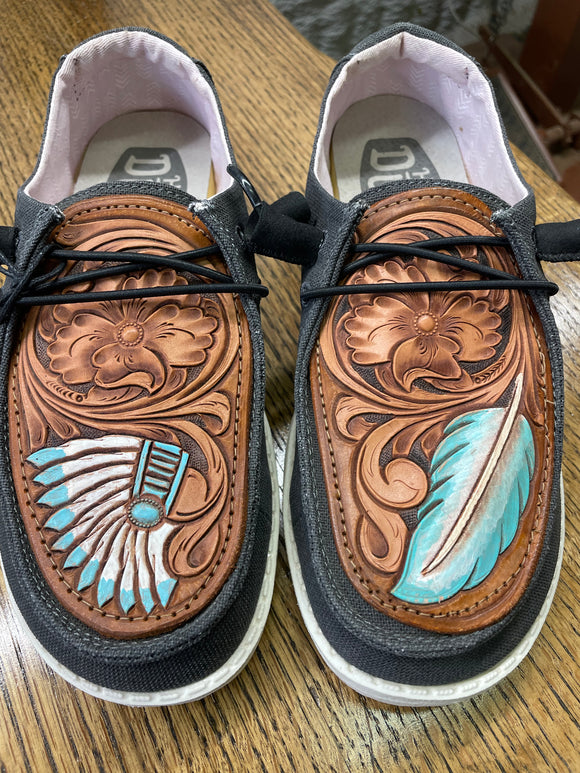 Women's Charcoal Hey Dude w/Leather Tooled Headdress