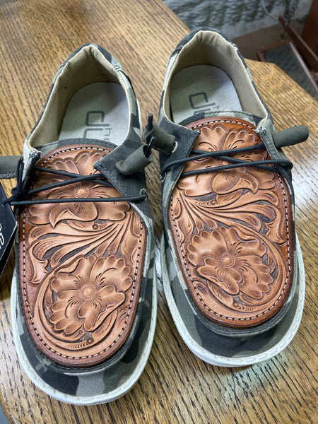 Women's Camo Hey Dude w/ Traditional Leather Tooling