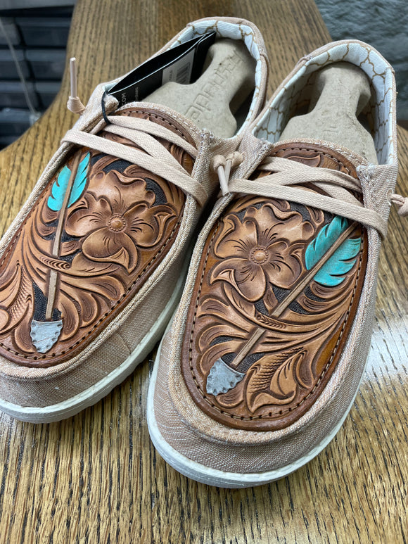 Women's Rose Gold Hey Dude w/ Leather Tooled Arrow