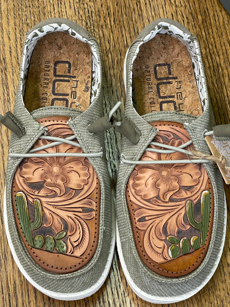 Women's Green Hey Dude w/Leather Tooled Cactus
