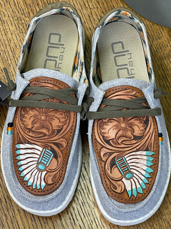 Women's Gray Hey Dude w/ Leather Tooled Headdress