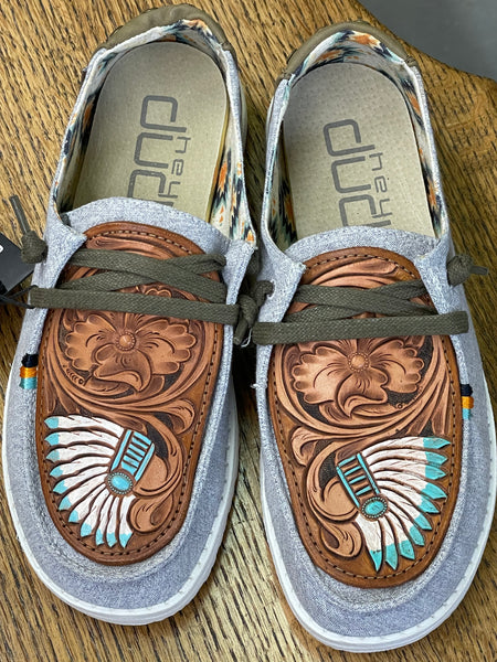 Women's Gray Hey Dude w/ Leather Tooled Headdress