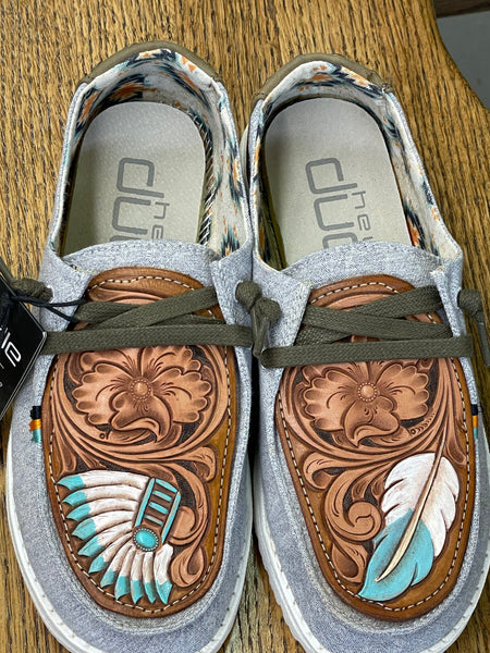 Women's Gray Hey Dude w/ Leather Tooled Headdress