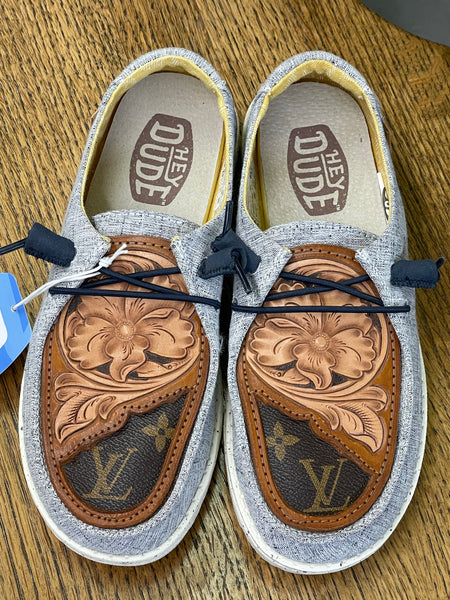 Women's Heather Gray Hey Dude w/ Leather Tooled L.V. Inlay
