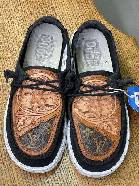 Women's Black Hey Dude w/ Leather Tooled L.V. Inlay