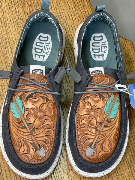 Women's Charcoal Hey Dude w/ Leather Tooled Arrows
