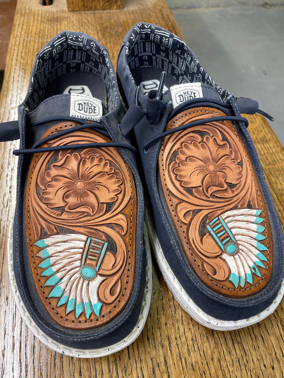 Women's Navy Hey Dude w/ Leather Tooled Headdress