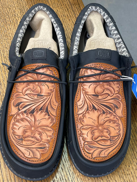 Men's Black Leather Hey Dude w/ Traditional Leather Tool